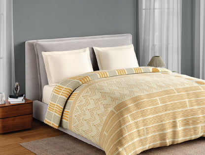 Spaces Neo Chaap 100% Cotton 152 TC Percale Geometric Permium Double Blanket Quilt, Yellow