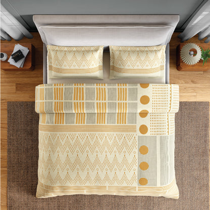 Spaces Neo Chaap 100% Cotton 152 TC Percale Geometric Permium Double Blanket Quilt, Yellow