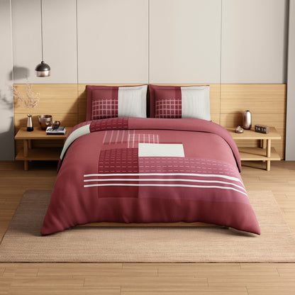 Spaces Avaris Structure 100% Cotton 210 TC Sateen Geometric Large Bedsheet with 2 Pillow Covers, Maroon