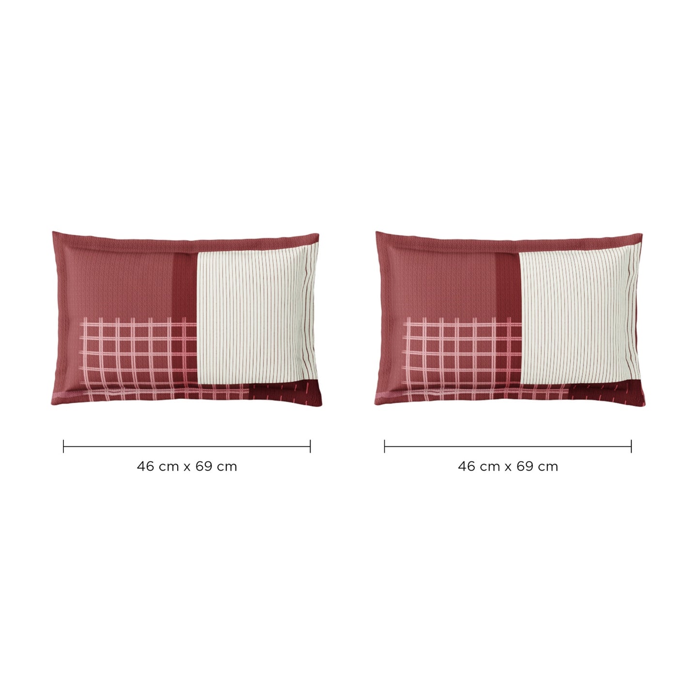Spaces Avaris Structure 100% Cotton 210 TC Sateen Geometric Large Bedsheet with 2 Pillow Covers, Maroon