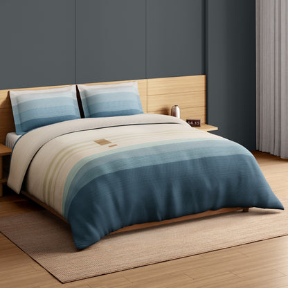 Spaces Avaris Structure 100% Cotton 210 TC Sateen Geometric Large Bedsheet with 2 Pillow Covers, Cream