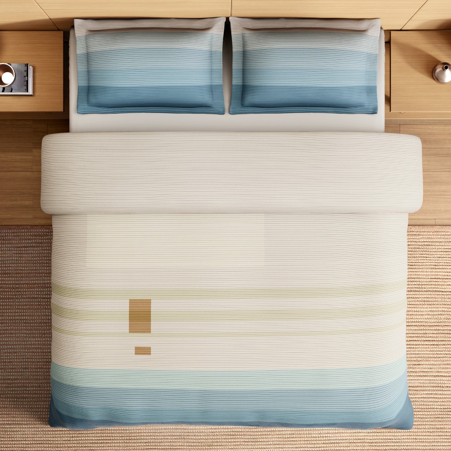 Spaces Avaris Structure 100% Cotton 210 TC Sateen Geometric Large Bedsheet with 2 Pillow Covers, Cream