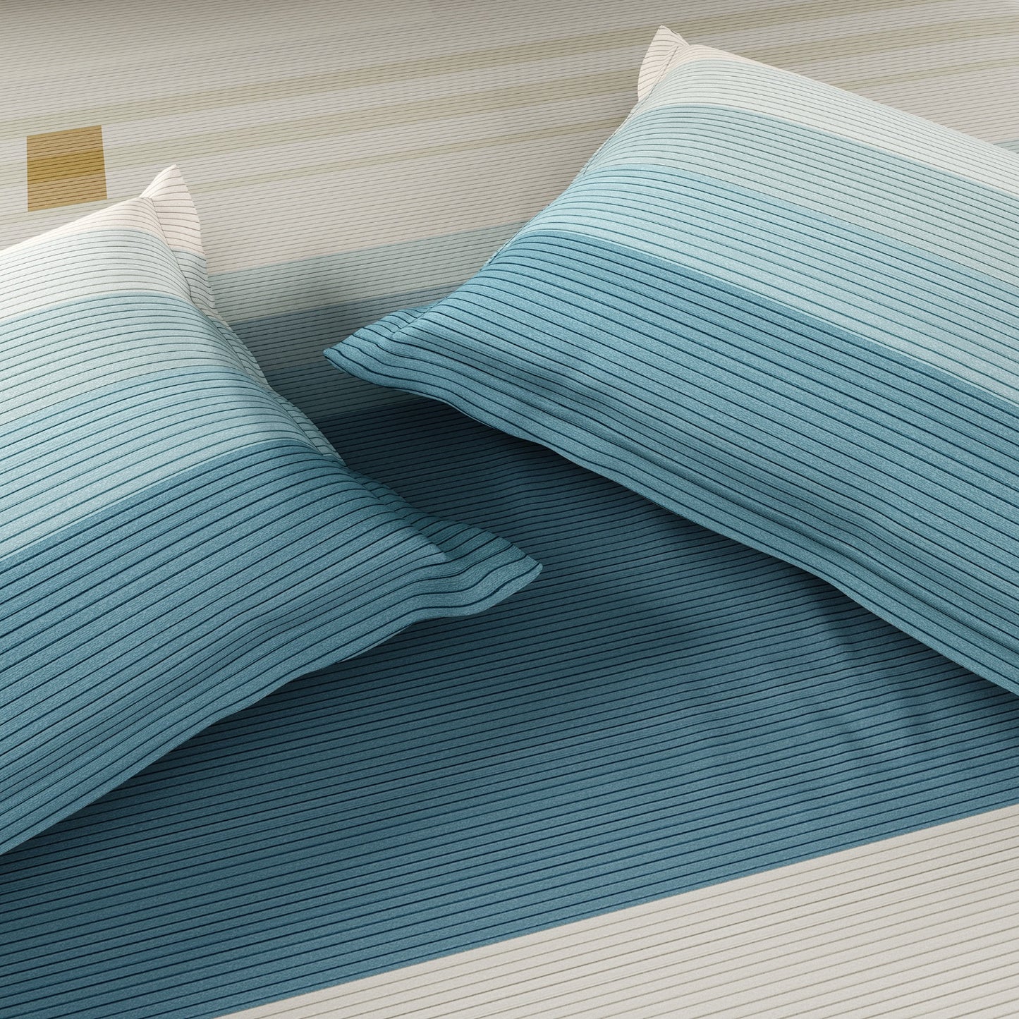 Spaces Avaris Structure 100% Cotton 210 TC Sateen Geometric Large Bedsheet with 2 Pillow Covers, Cream