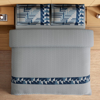 Spaces Avaris Structure 100% Cotton 210 TC Sateen Geometric Large Bedsheet with 2 Pillow Covers, Light Grey