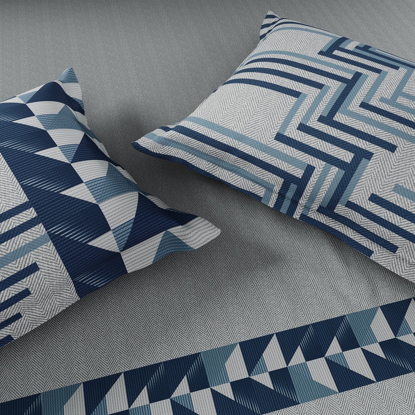 Spaces Avaris Structure 100% Cotton 210 TC Sateen Geometric Large Bedsheet with 2 Pillow Covers, Light Grey