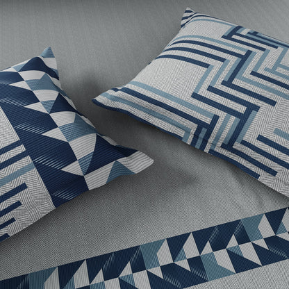 Spaces Avaris Structure 100% Cotton 210 TC Sateen Geometric Large Bedsheet with 2 Pillow Covers, Light Grey