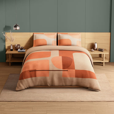 Spaces Avaris Structure 100% Cotton 210 TC Sateen Geometric Large Bedsheet with 2 Pillow Covers, Beige