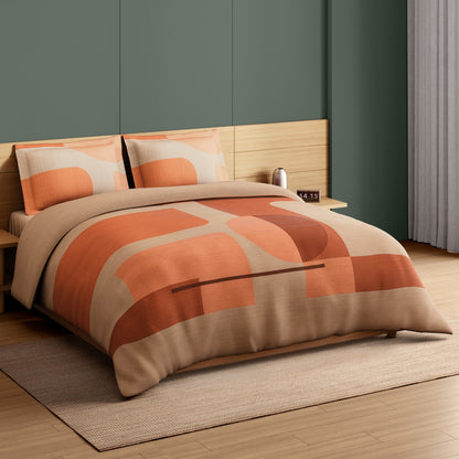 Spaces Avaris Structure 100% Cotton 210 TC Sateen Geometric Large Bedsheet with 2 Pillow Covers, Beige