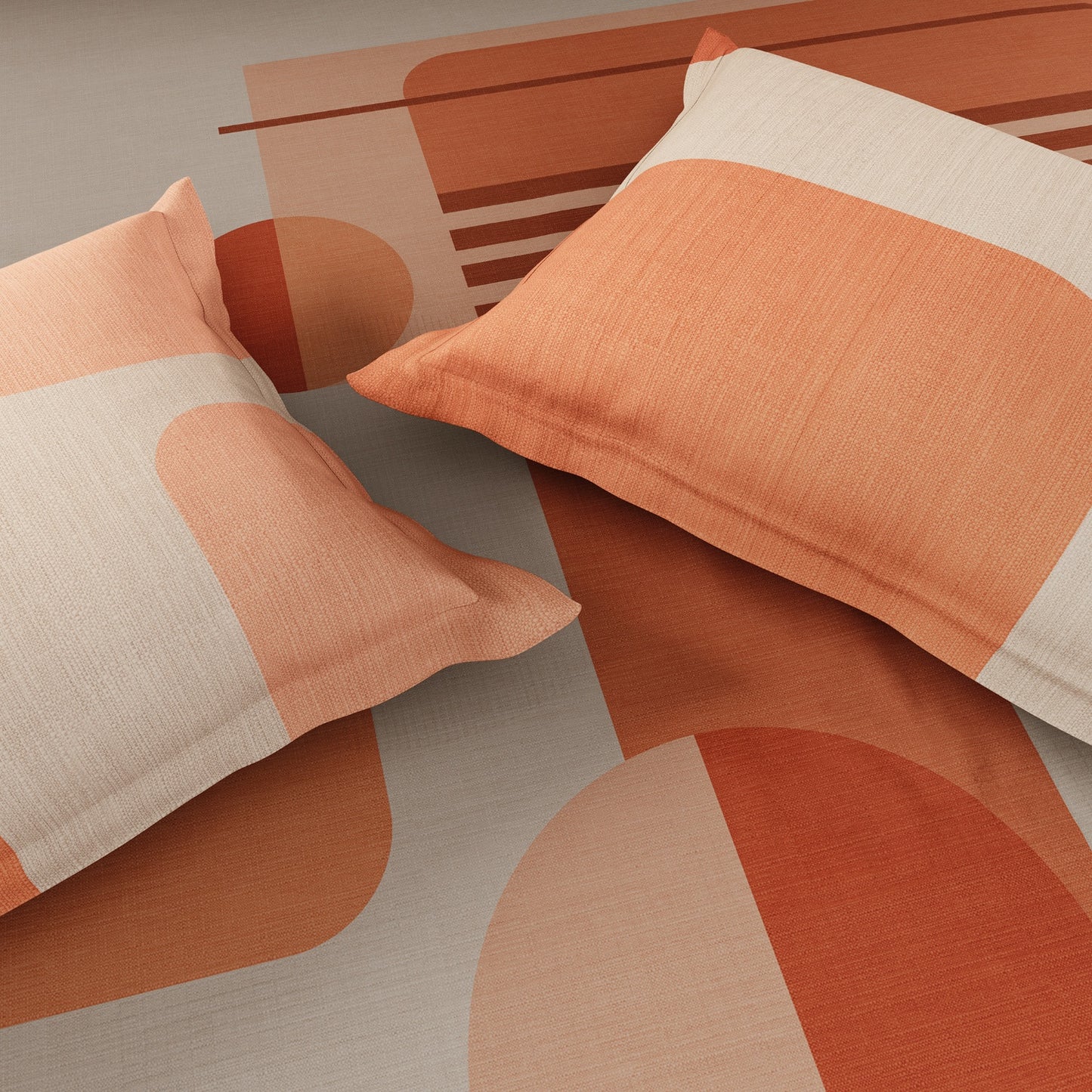 Spaces Avaris Structure 100% Cotton 210 TC Sateen Geometric Large Bedsheet with 2 Pillow Covers, Beige