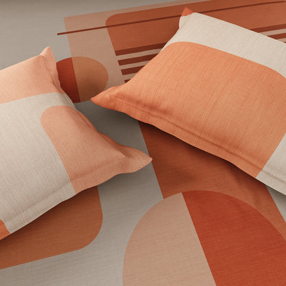 Spaces Avaris Structure 100% Cotton 210 TC Sateen Geometric Large Bedsheet with 2 Pillow Covers, Beige