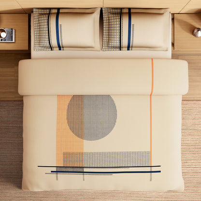 Spaces Avaris Structure 100% Cotton 210 TC Sateen Geometric Large Bedsheet with 2 Pillow Covers, Beige