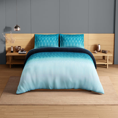 Spaces Avaris Echo 100% Cotton 210 TC Sateen Abstract Large Bedsheet with 2 Pillow Covers, Dark Blue