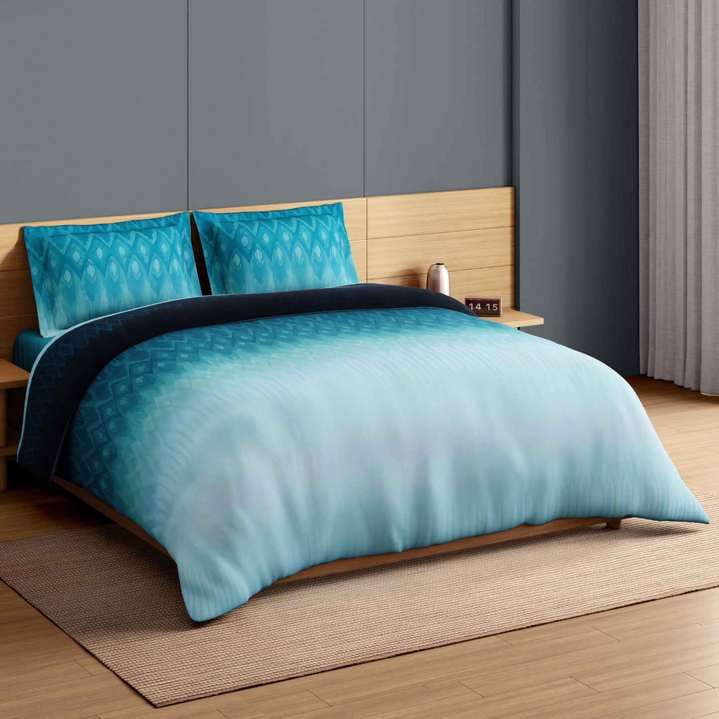 Spaces Avaris Echo 100% Cotton 210 TC Sateen Abstract Large Bedsheet with 2 Pillow Covers, Dark Blue