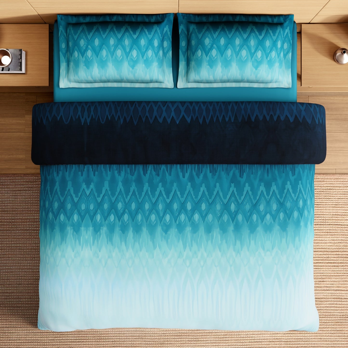 Spaces Avaris Echo 100% Cotton 210 TC Sateen Abstract Large Bedsheet with 2 Pillow Covers, Dark Blue