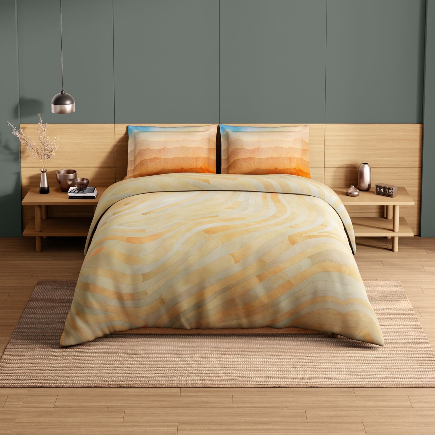 Spaces Avaris Echo 100% Cotton 210 TC Sateen Abstract Large Bedsheet with 2 Pillow Covers, Light Yellow