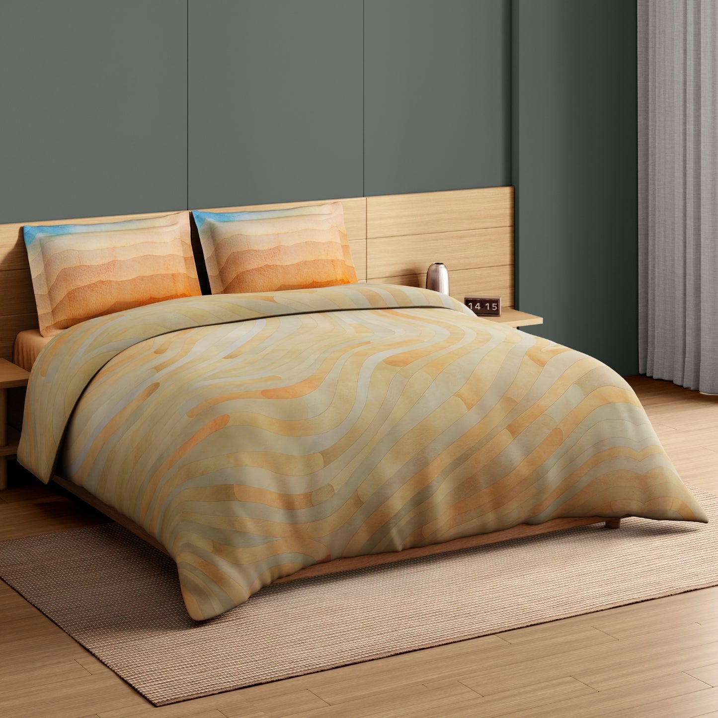 Spaces Avaris Echo 100% Cotton 210 TC Sateen Abstract Large Bedsheet with 2 Pillow Covers, Light Yellow