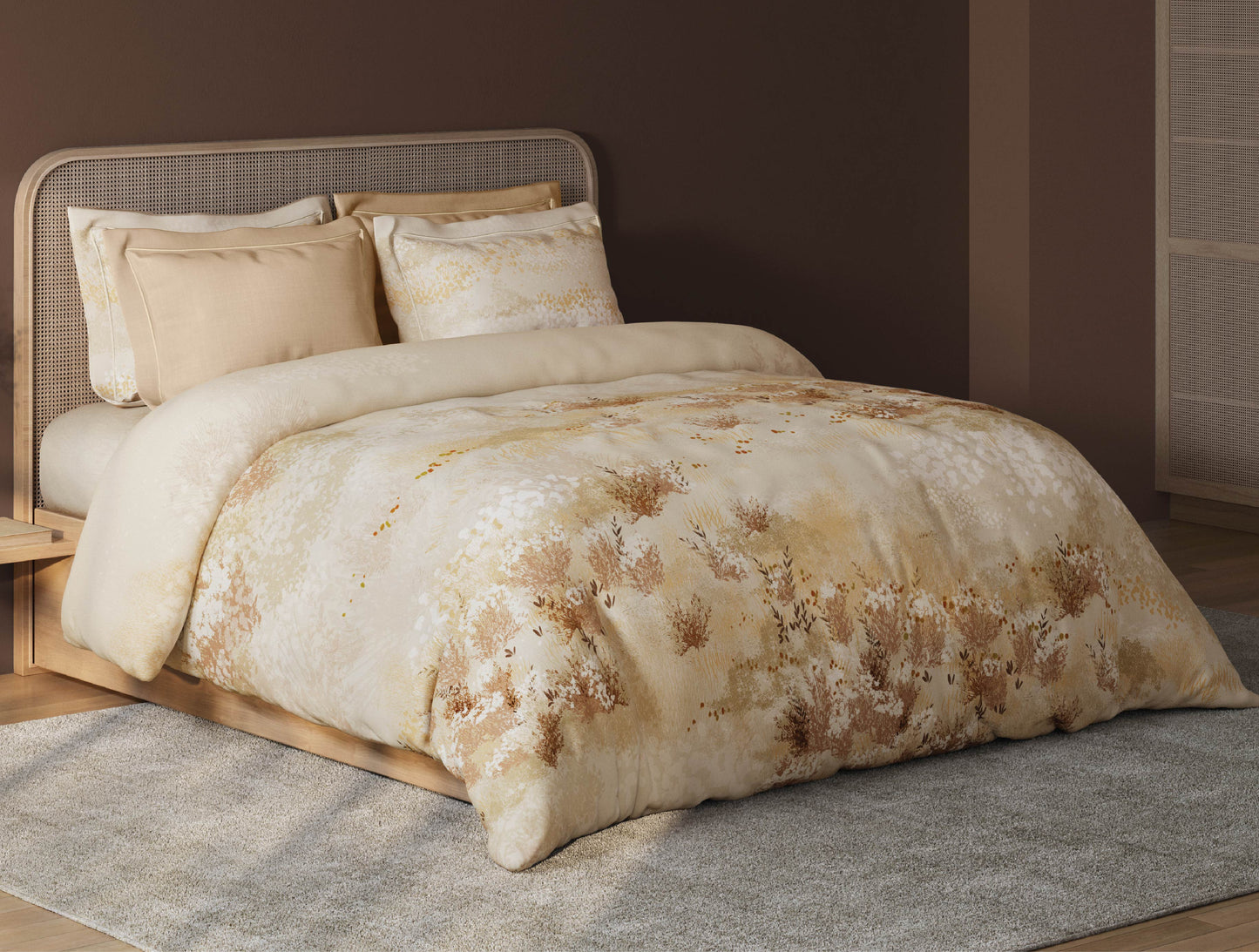 Spaces Sierra Indian Safari 100% Hygro Cotton 210 TC Sateen Floral Permium Large Bedsheet with 4 Pillow Covers, Beige