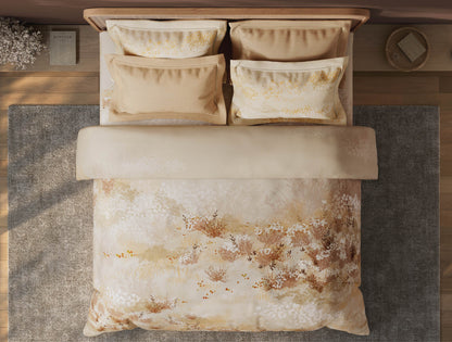 Spaces Sierra Indian Safari 100% Hygro Cotton 210 TC Sateen Floral Permium Large Bedsheet with 4 Pillow Covers, Beige