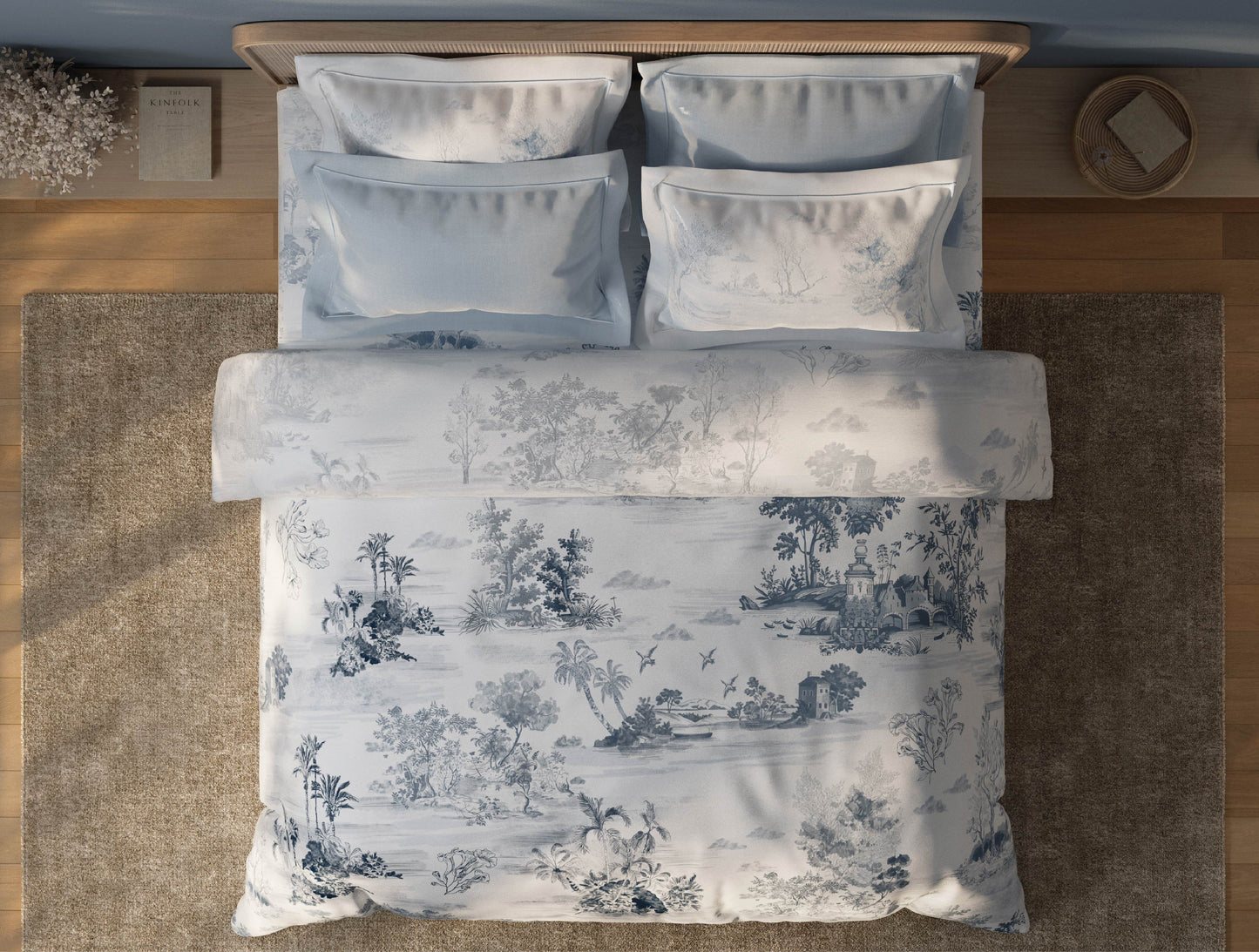 Spaces Sierra Indian Safari 100% Hygro Cotton 210 TC Sateen Floral Permium Large Bedsheet with 4 Pillow Covers, Blue