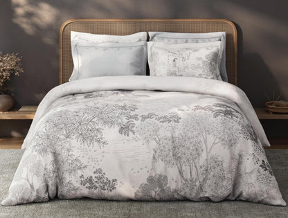 Spaces Sierra Indian Safari 100% Hygro Cotton 210 TC Sateen Floral Permium Large Bedsheet with 4 Pillow Covers, Light Grey