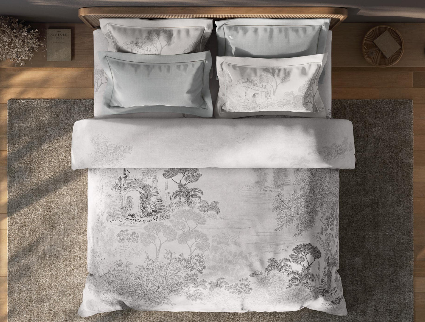 Spaces Sierra Indian Safari 100% Hygro Cotton 210 TC Sateen Floral Permium Large Bedsheet with 4 Pillow Covers, Light Grey