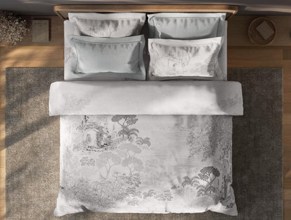 Spaces Sierra Indian Safari 100% Hygro Cotton 210 TC Sateen Floral Permium Large Bedsheet with 4 Pillow Covers, Light Grey