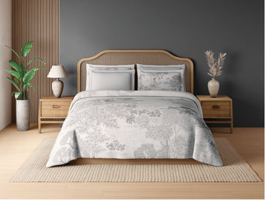 Spaces Sierra Indian Safari 100% Hygro Cotton 210 TC Sateen Floral Permium Large Bedsheet with 4 Pillow Covers, Light Grey