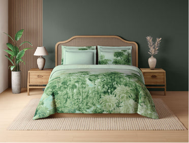 Spaces Sierra Indian Safari 100% Hygro Cotton 210 TC Sateen Floral Permium Large Bedsheet with 4 Pillow Covers, Light Green