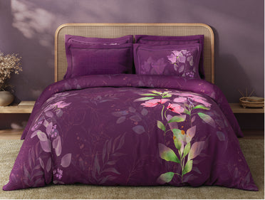 Spaces Sierra Midnight Botanica 100% Hygro Cotton 210 TC Sateen Floral Premium Large Bedsheet with 4 Pillow Covers, Dark Pink
