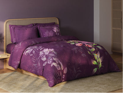Spaces Sierra Midnight Botanica 100% Hygro Cotton 210 TC Sateen Floral Premium Large Bedsheet with 4 Pillow Covers, Dark Pink