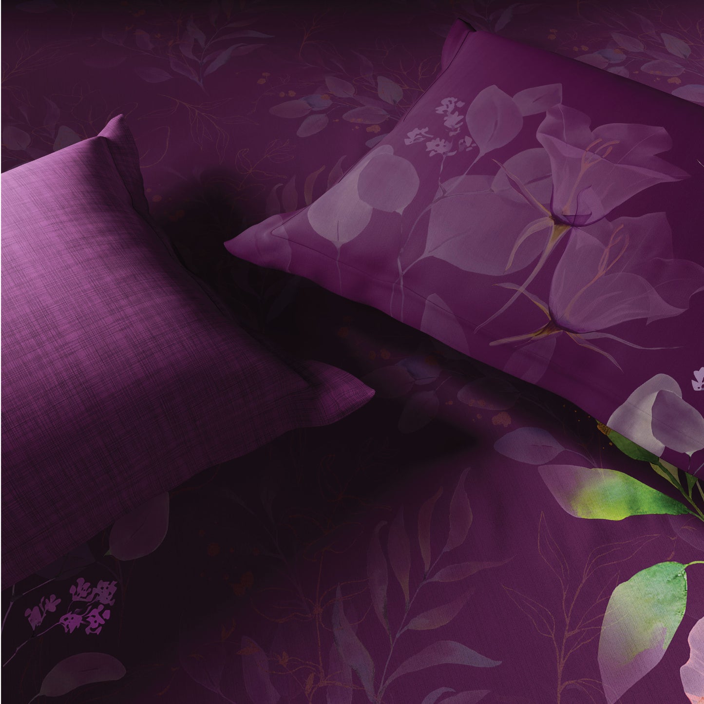 Spaces Sierra Midnight Botanica 100% Hygro Cotton 210 TC Sateen Floral Permium Large Bedsheet with 4 Pillow Covers, Dark Pink