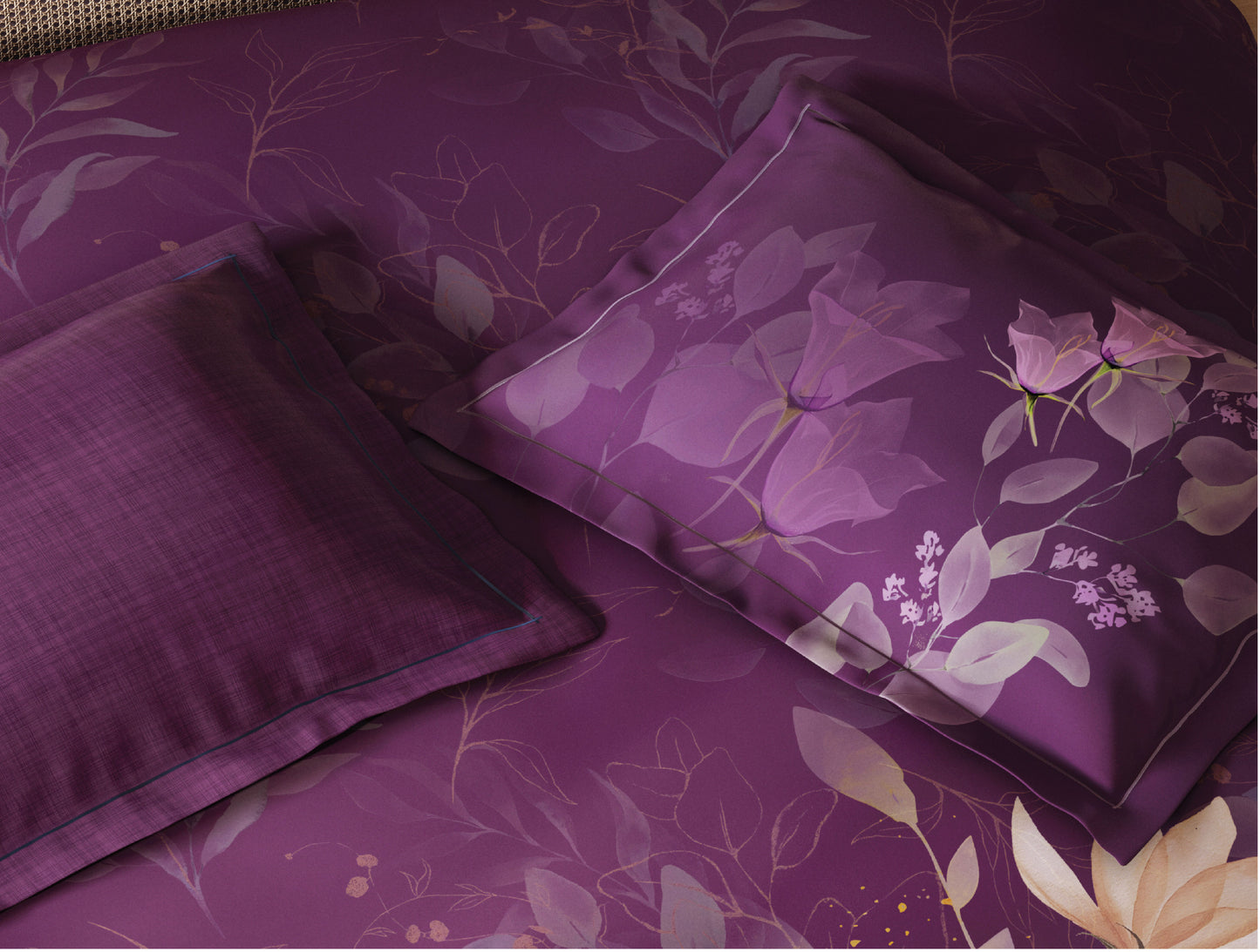 Spaces Sierra Midnight Botanica 100% Hygro Cotton 210 TC Sateen Floral Premium Large Bedsheet with 4 Pillow Covers, Dark Pink