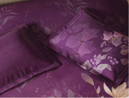 Spaces Sierra Midnight Botanica 100% Hygro Cotton 210 TC Sateen Floral Premium Large Bedsheet with 4 Pillow Covers, Dark Pink