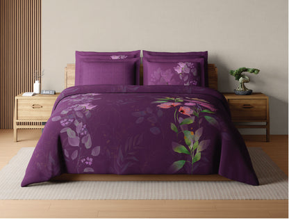 Spaces Sierra Midnight Botanica 100% Hygro Cotton 210 TC Sateen Floral Permium Large Bedsheet with 4 Pillow Covers, Dark Pink