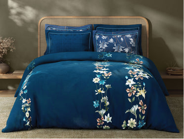 Spaces Sierra Midnight Botanica 100% Hygro Cotton 210 TC Sateen Floral Premium Large Bedsheet with 4 Pillow Covers, Dark Blue