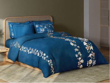 Spaces Sierra Midnight Botanica 100% Hygro Cotton 210 TC Sateen Floral Premium Large Bedsheet with 4 Pillow Covers, Dark Blue