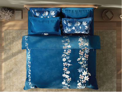 Spaces Sierra Midnight Botanica 100% Hygro Cotton 210 TC Sateen Floral Premium Large Bedsheet with 4 Pillow Covers, Dark Blue