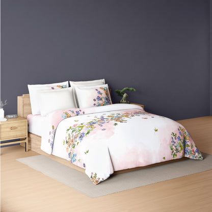 Spaces Sierra Midnight Botanica 100% Hygro Cotton 210 TC Sateen Floral Permium Large Bedsheet with 4 Pillow Covers, White