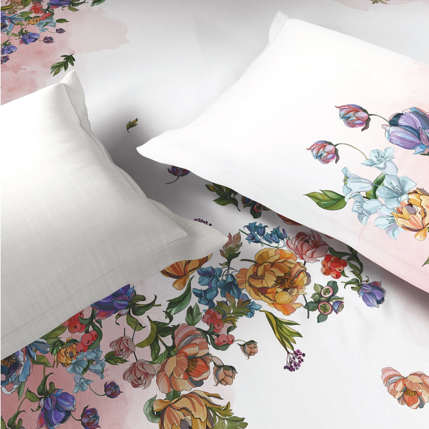 Spaces Sierra Midnight Botanica 100% Hygro Cotton 210 TC Sateen Floral Permium Large Bedsheet with 4 Pillow Covers, White