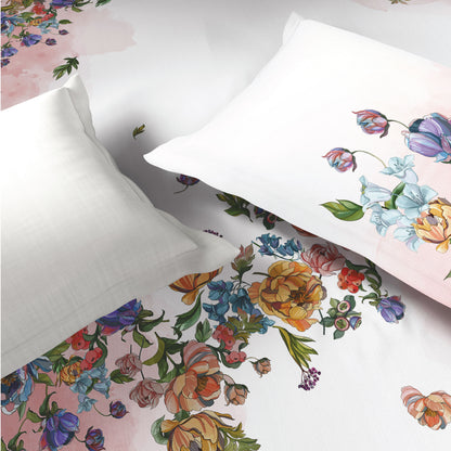 Spaces Sierra Midnight Botanica 100% Hygro Cotton 210 TC Sateen Floral Permium Large Bedsheet with 4 Pillow Covers, White