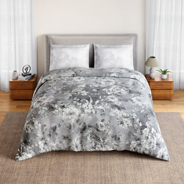 Spaces Rio Bloomscape 100% Cotton 132 TC Percale Floral Double Bedsheet with 2 Pillow Covers, Grey