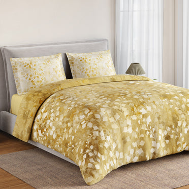 Spaces Rio Bloomscape 100% Cotton 132 TC Percale Floral Double Bedsheet with 2 Pillow Covers, Light Yellow
