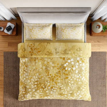 Spaces Rio Bloomscape 100% Cotton 132 TC Percale Floral Double Bedsheet with 2 Pillow Covers, Light Yellow