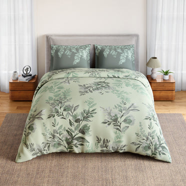 Spaces Rio Bloomscape 100% Cotton 132 TC Percale Floral Double Bedsheet with 2 Pillow Covers, Light Green