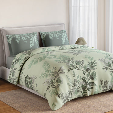 Spaces Rio Bloomscape 100% Cotton 132 TC Percale Floral Double Bedsheet with 2 Pillow Covers, Light Green