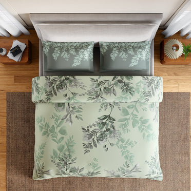 Spaces Rio Bloomscape 100% Cotton 132 TC Percale Floral Double Bedsheet with 2 Pillow Covers, Light Green