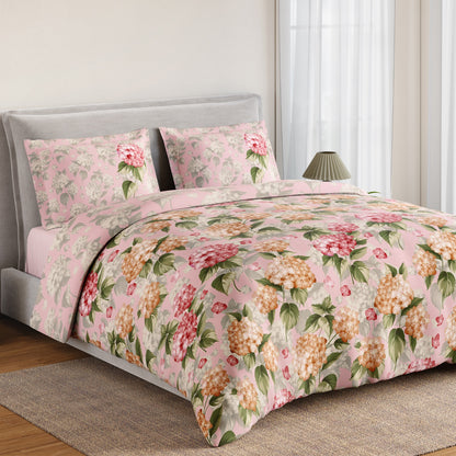 Spaces Rio Bloomscape 100% Cotton 132 TC Percale Floral Double Bedsheet with 2 Pillow Covers, Light Pink