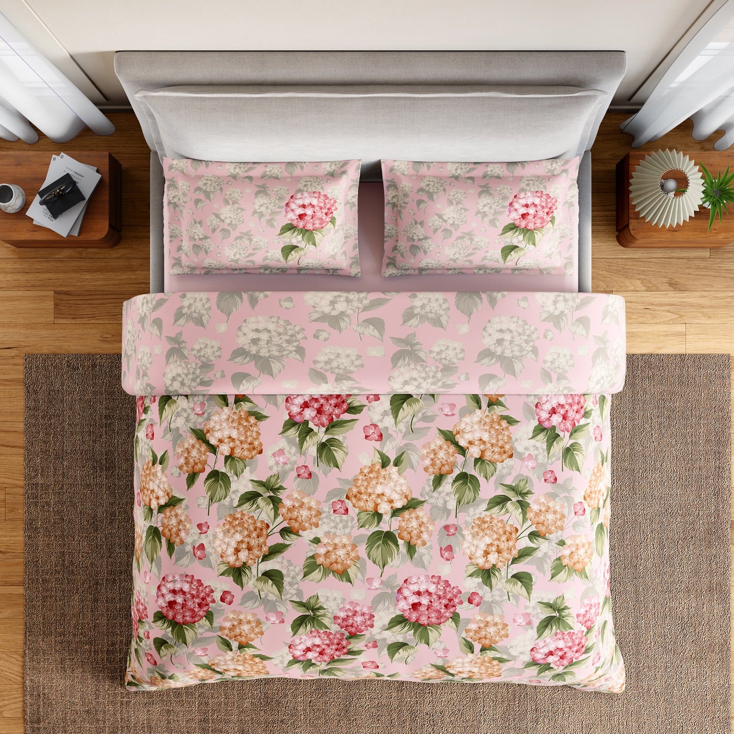 Spaces Rio Bloomscape 100% Cotton 132 TC Percale Floral Double Bedsheet with 2 Pillow Covers, Light Pink