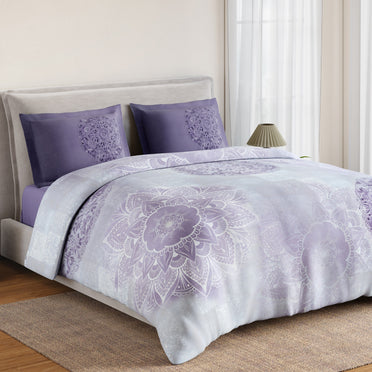 Spaces Summer Carvan 100% Cotton 132 TC Percale Ornate Double Bedsheet with 2 Pillow Covers, Light Violet