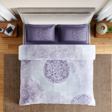 Spaces Summer Carvan 100% Cotton 132 TC Percale Ornate Double Bedsheet with 2 Pillow Covers, Light Violet